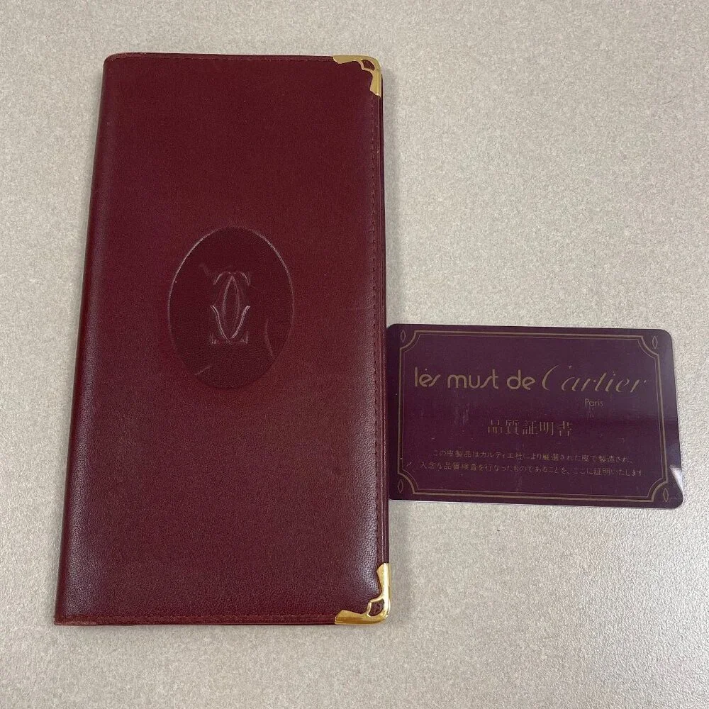 Cartier Vintage Bifold Long Wallet in Burgundy - Preowned